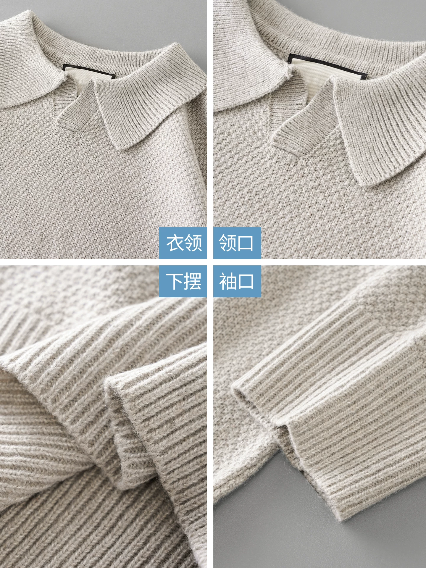 OMZM Áo len cổ POLO hạng nặng 700G phong cách Mỹ dành cho nam giới, phong cách lười biếng mùa thu, áo len dáng rộng giản dị, áo len cổ điển