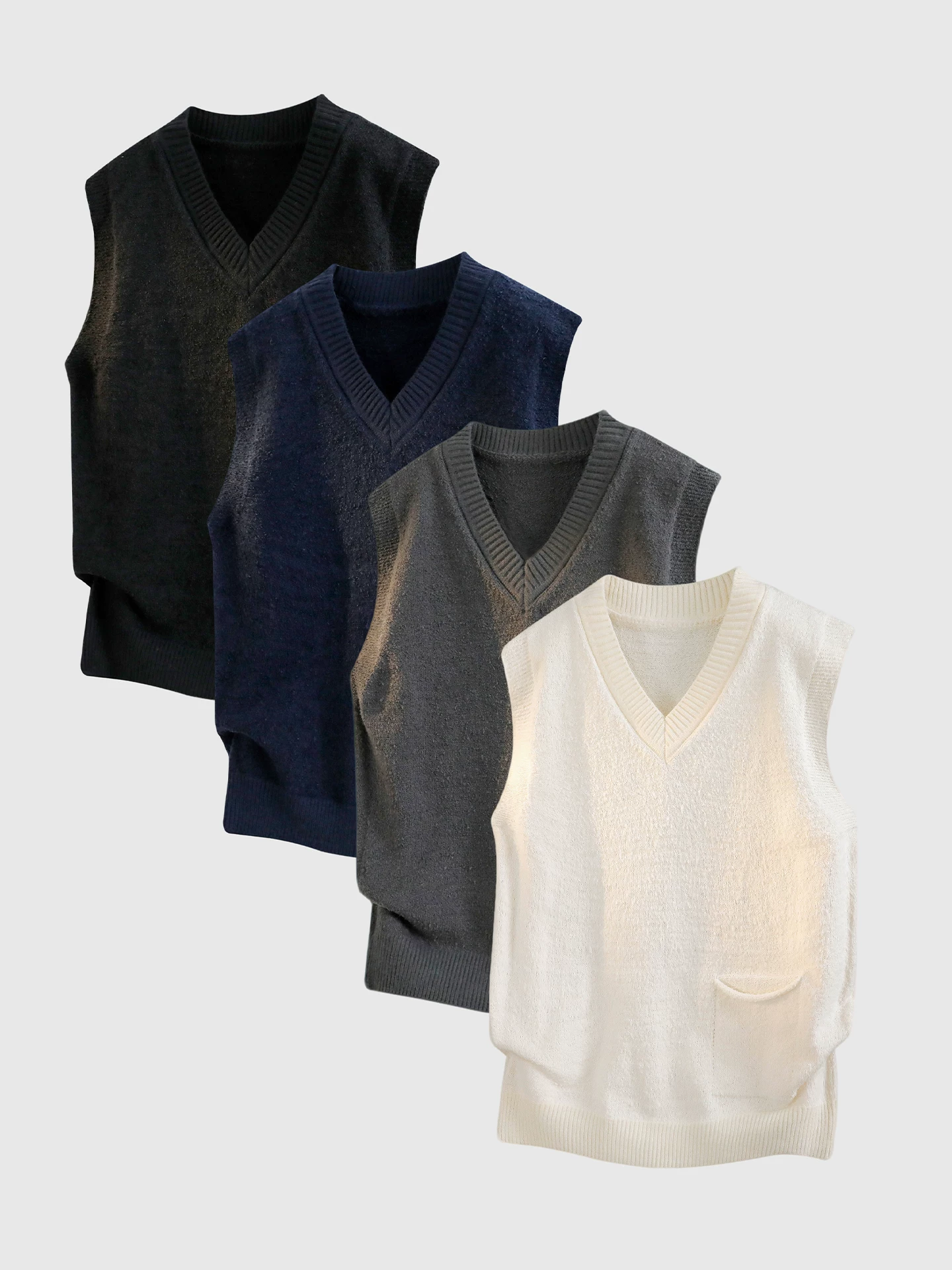 Áo vest dệt kim có cổ OMZMV dành cho nam, áo vest ấm áp dáng rộng phong cách đại học mùa đông, áo len không tay màu trơn cổ điển kiểu Mỹ