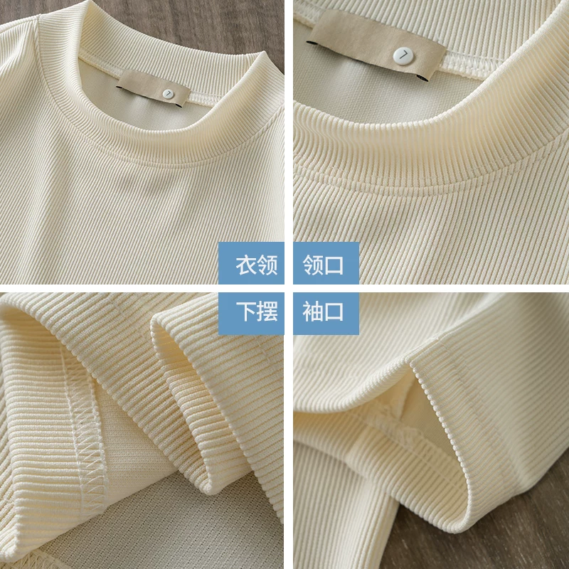 Áo thun dài tay sọc dọc hạng nặng OMZM dành cho nam, phong cách mới mùa thu đông 2024, áo chui đầu cổ tròn dáng rộng, áo sơ mi trơn màu.