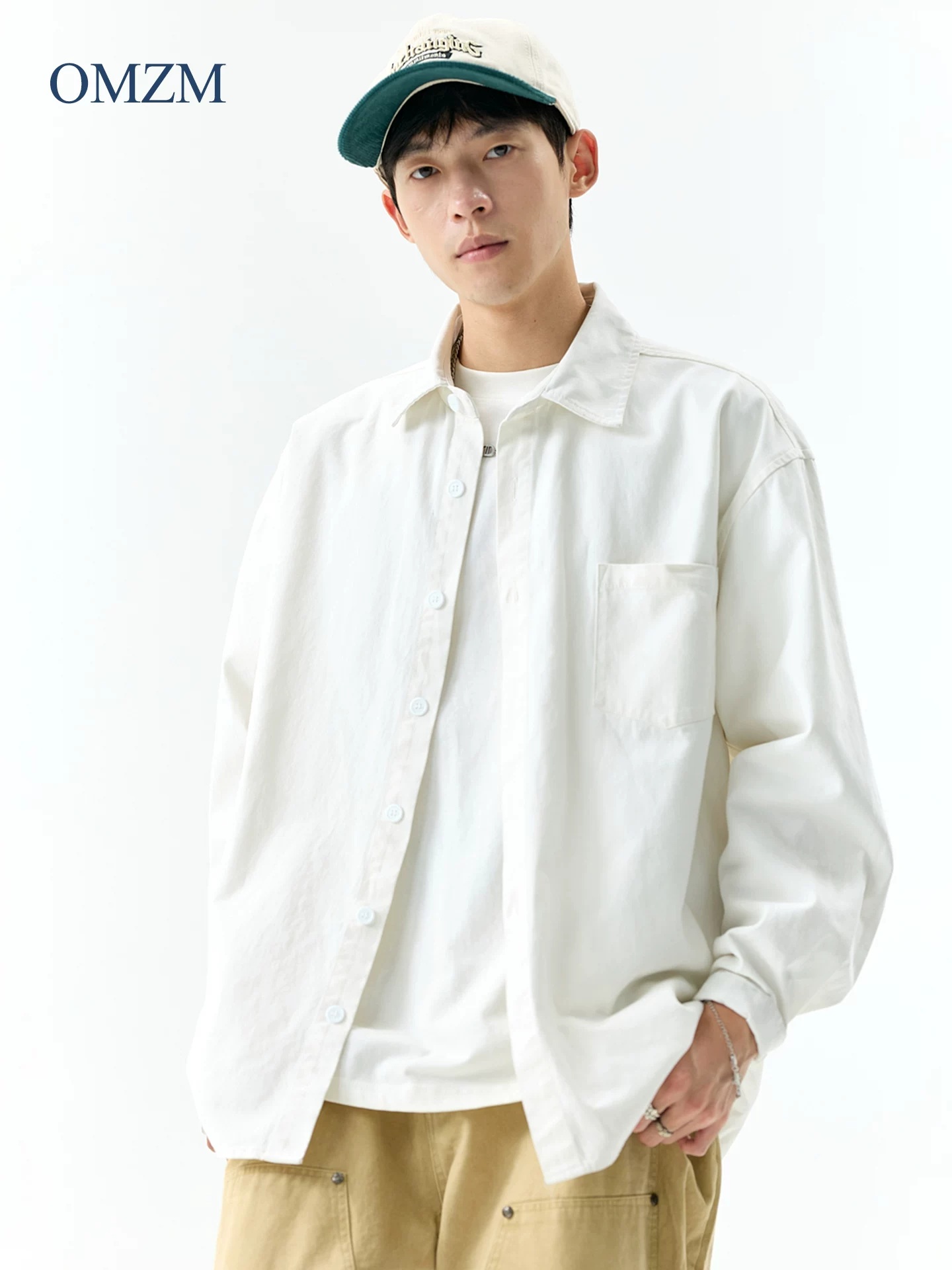 Áo khoác kiểu áo sơ mi hạng nặng OMZM450G, áo sơ mi công sở thu đông bằng cotton nguyên chất, áo sơ mi cổ điển cổ điển cao cấp