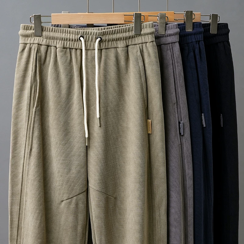 Quần thể thao họa tiết kẻ sọc hạng nặng OMZM dành cho nam, quần jogger dày dặn ấm áp mùa thu đông, quần thể thao thường ngày không nhăn