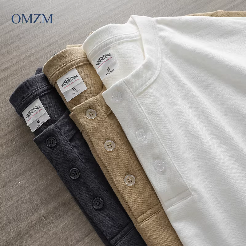 Áo thun cổ henley nam chất liệu cotton dày dặn 400G, tay ngắn, mùa hè, màu trắng, kiểu dáng mạnh mẽ, phong cách Mỹ.