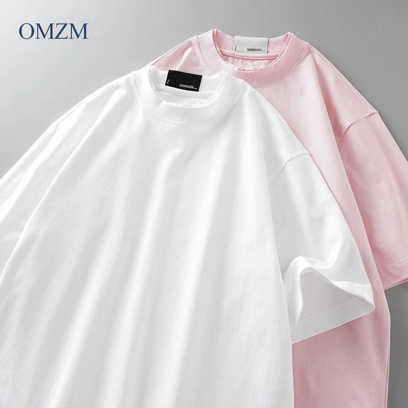 Áo thun nam tay ngắn chất cotton 100% dày dặn 400G, cổ tròn hai lớp, kiểu dáng rộng rãi, phong cách Mỹ, mùa hè.