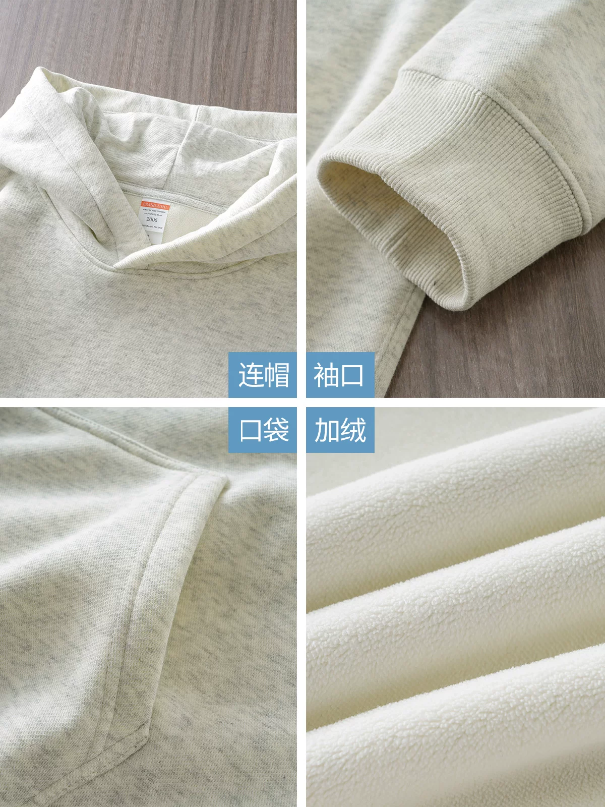 Áo khoác nỉ có mũ trùm đầu kiểu Mỹ OMZM 460G dành cho nam, mùa thu đông 2024, lót lông dày, màu trơn