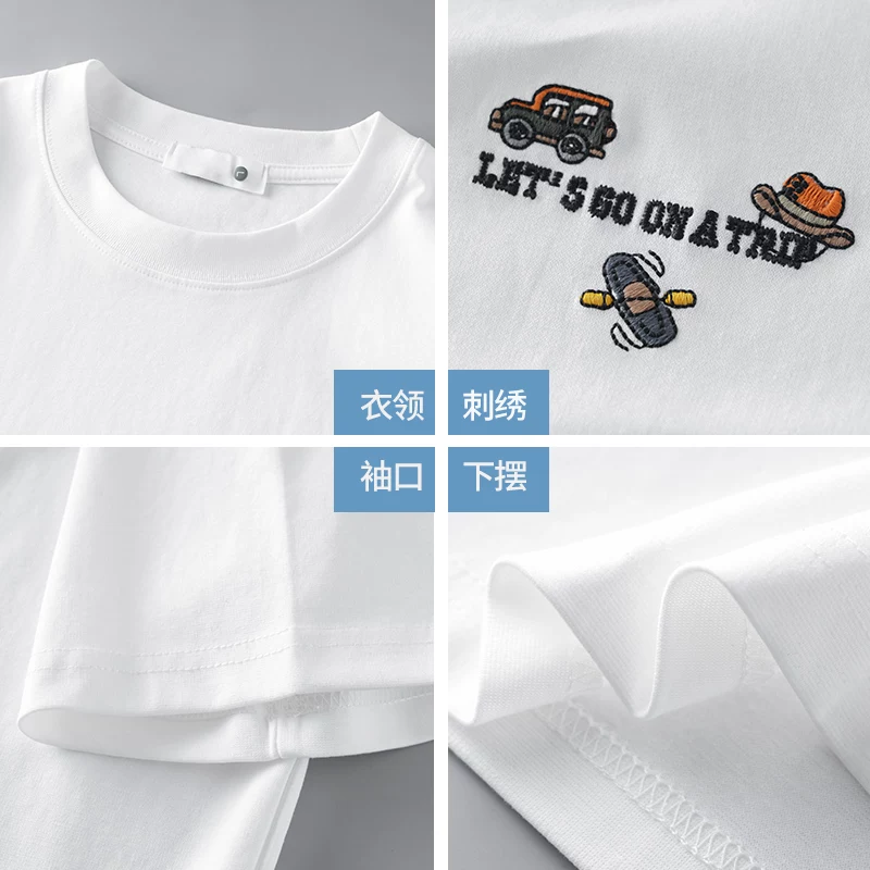 Áo thun OMZM chất liệu lụa băng mát lạnh, tay ngắn, kiểu dáng rộng rãi phong cách Mỹ, thiết kế thêu, cổ tròn, mặc thường ngày dành cho nam mùa hè