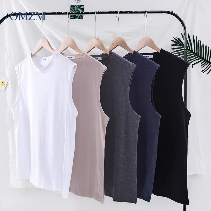 Áo vest cotton Tân Cương dành cho nam, áo ba lỗ thể thao màu trắng tinh khiết dáng rộng hợp thời trang mùa hè, áo thun không tay thương hiệu thời thượng