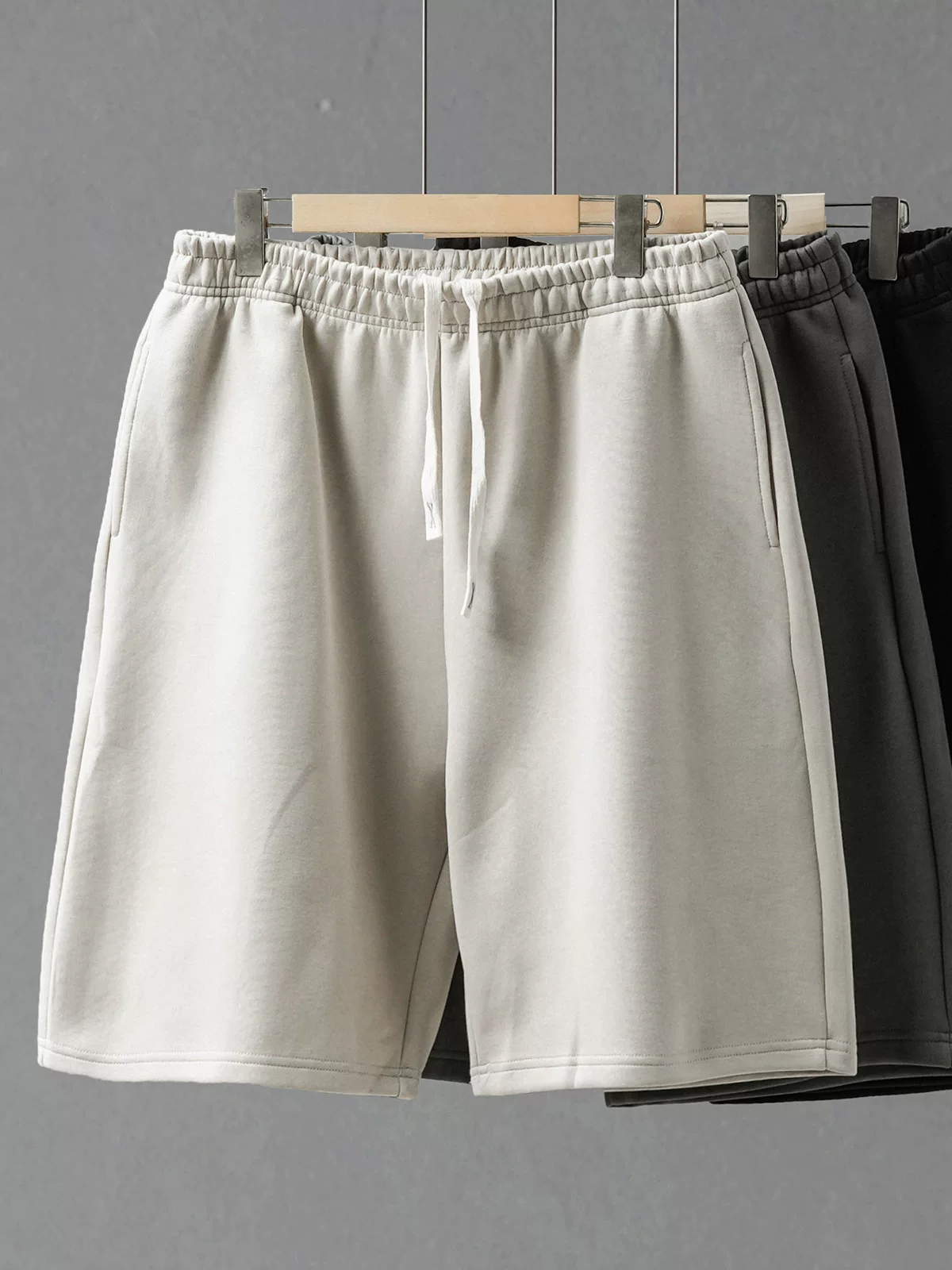 Quần short cotton hạng nặng kiểu Mỹ OMZM dành cho nam, quần short năm điểm màu trơn rộng rãi mùa hè, quần dài vừa phải dành cho thể thao bóng rổ