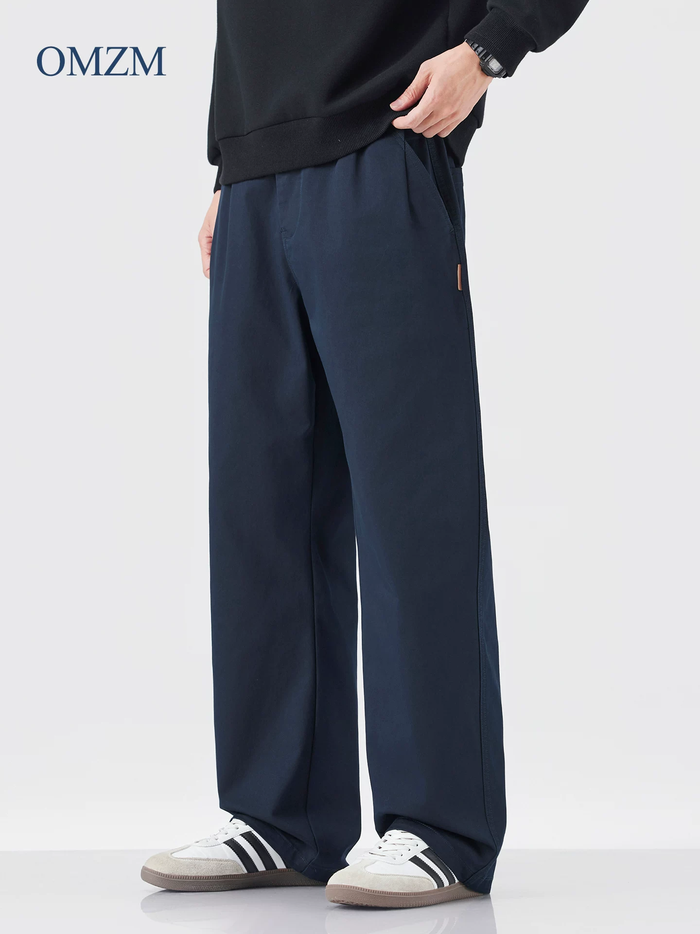 Quần cargo ống đứng hạng nặng OMZM dành cho nam, quần ống rộng cỡ lớn phong cách retro Mỹ mùa thu, quần thể thao màu đen thường ngày