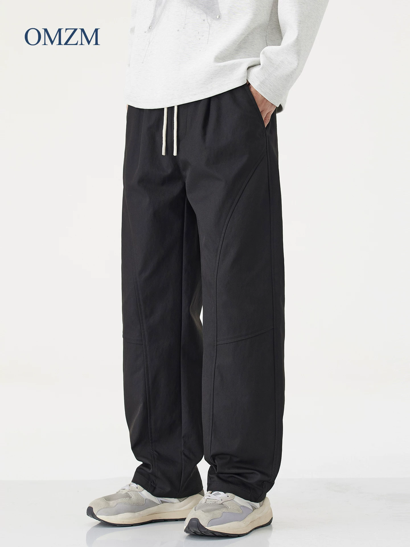 Quần cargo hạng nặng kiểu Mỹ OMZM dành cho nam, quần ống rộng dáng thẳng mùa thu, quần thể thao ống rộng kiểu scimitar, quần dài màu kaki