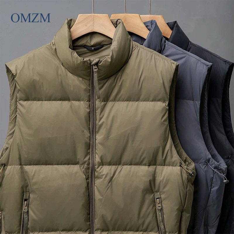 Áo phao cổ đứng OMZM90 dành cho nam, kiểu mới mùa đông 2024, áo phao lót lông cừu dày dặn, áo khoác ngoài giữ ấm.