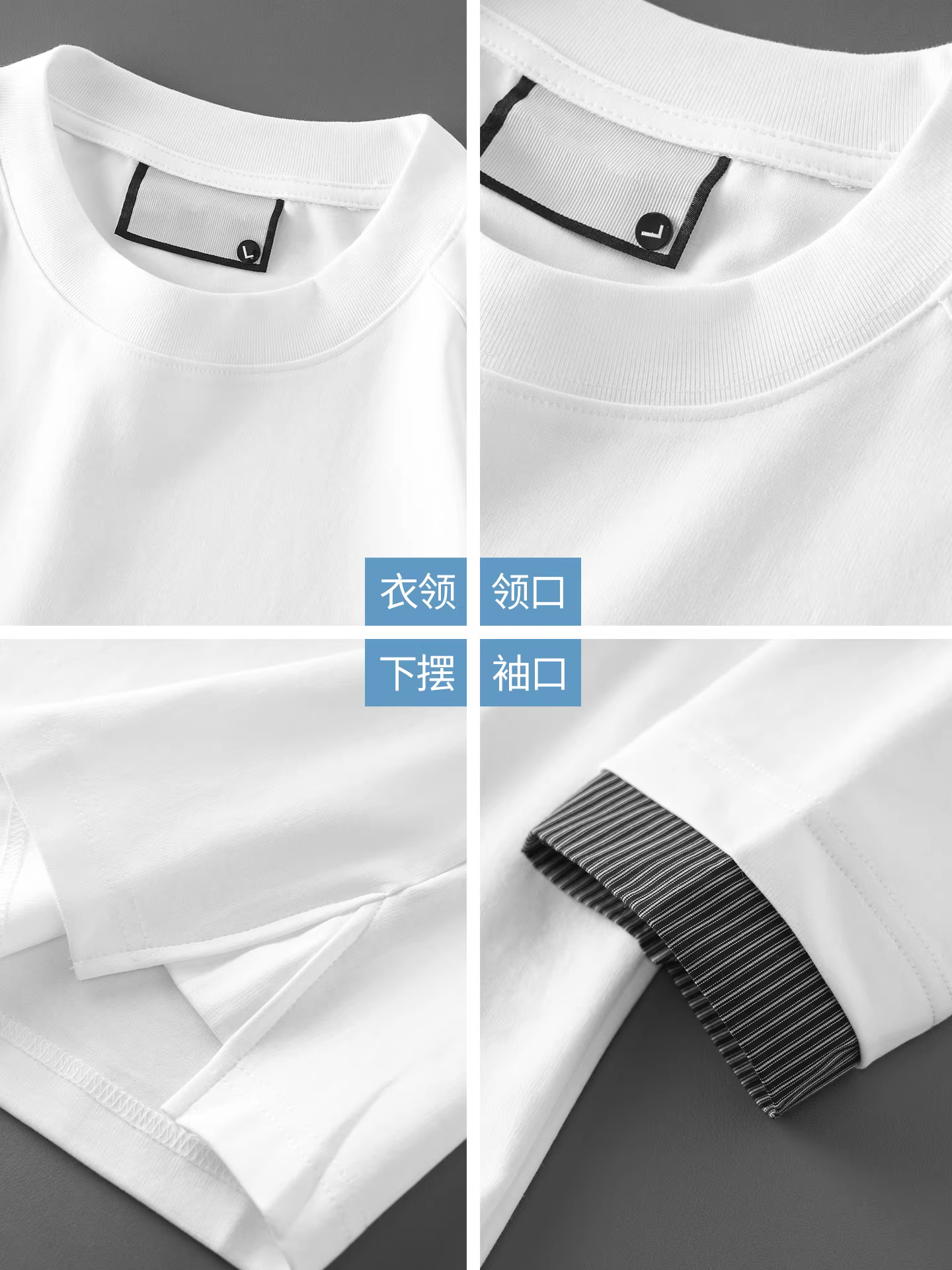 Áo thun nam tay dài phối màu OMZM252G, kiểu dáng nặng, chất liệu ghép mảnh, cổ tròn, tay áo may đôi, phối màu sọc, mùa thu.