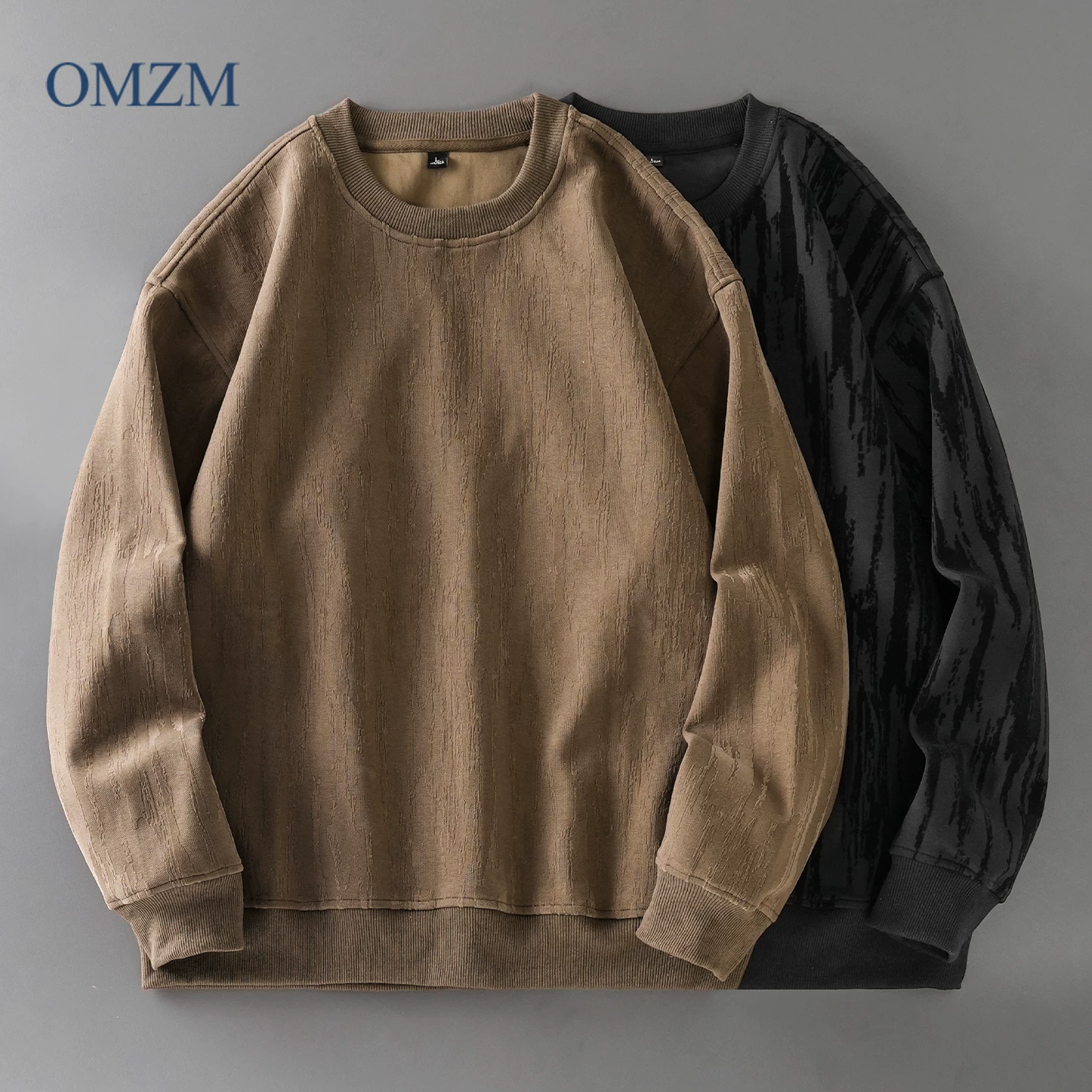 Áo len cổ tròn hạng nặng OMZM420G dành cho nam, mùa thu đông phong cách Mỹ in hình cao cấp hợp thời trang thương hiệu áo len dáng rộng ấm áp