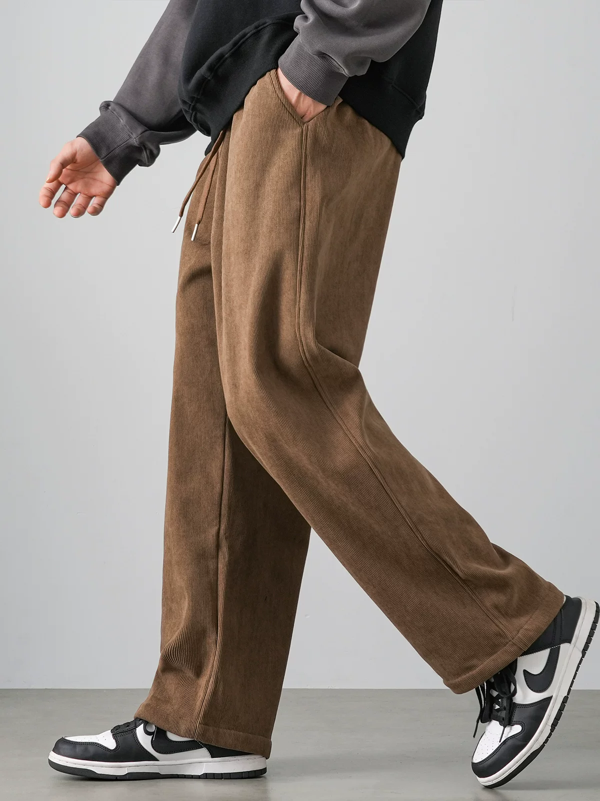 Quần chenille hạng nặng OMZM500G dành cho nam, quần dài ống rộng dáng rộng phong cách retro mùa thu đông có lót lông cừu