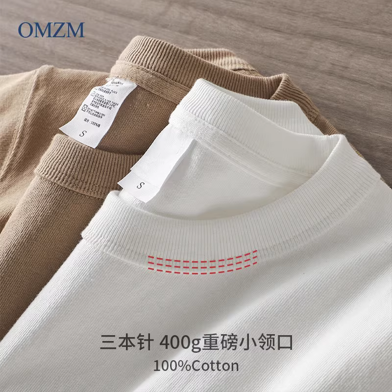 Áo thun nam tay ngắn chất liệu cotton dày dặn 400g kiểu Mỹ cổ điển, áo thun mùa hè cổ tròn rộng rãi chất liệu cotton nguyên chất, màu trắng trơn nửa tay.