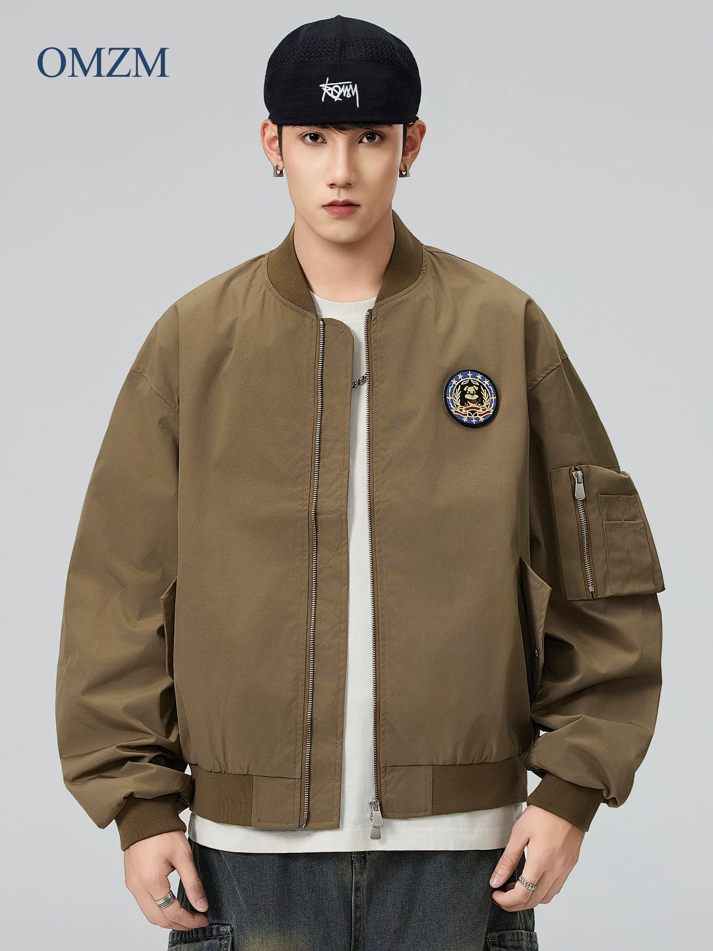 OMZM Áo khoác bóng chày cổ điển của Mỹ áo khoác bomber nam mùa thu đông cổ điển ngắn dáng rộng chống gió phong cách quân đội áo khoác hình bóng