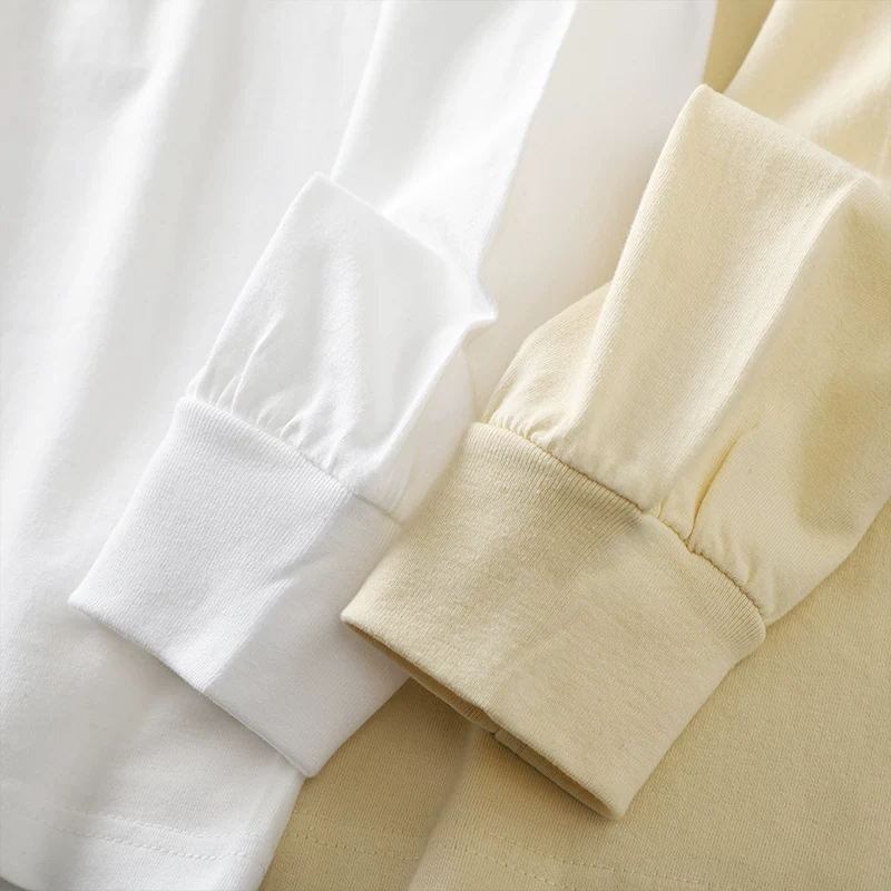 OMZM Áo thun dài tay có túi hạng nặng 300G phong cách Mỹ dành cho nam, áo sơ mi cotton nguyên chất mùa thu đông Tân Cương, áo nỉ màu trắng trơn