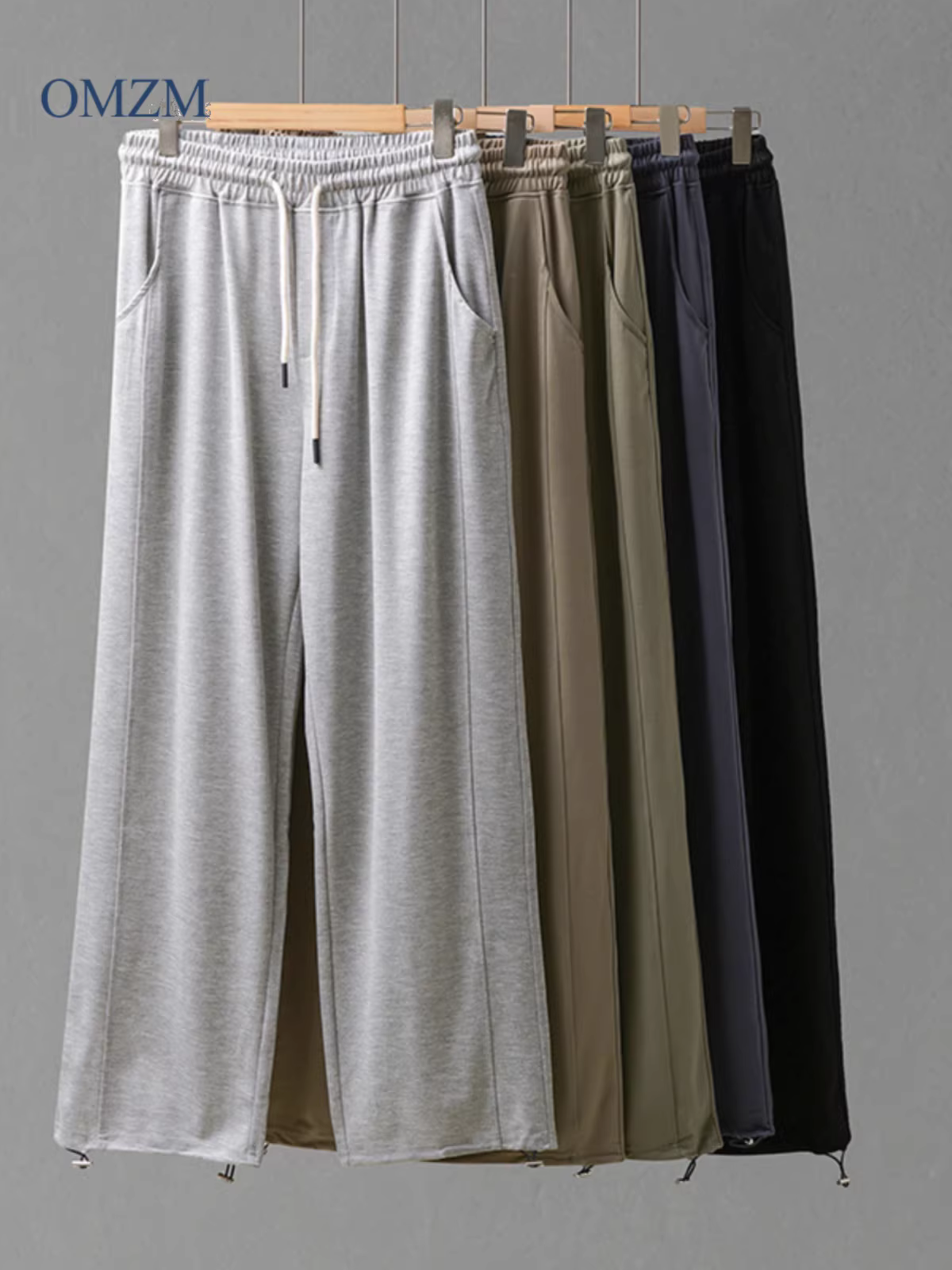 Quần thể thao vải lụa băng kiểu Mỹ OMZM dành cho nam, quần thể thao mỏng nhanh khô mùa hè, quần dài dáng rộng có dây rút, quần dài thường ngày