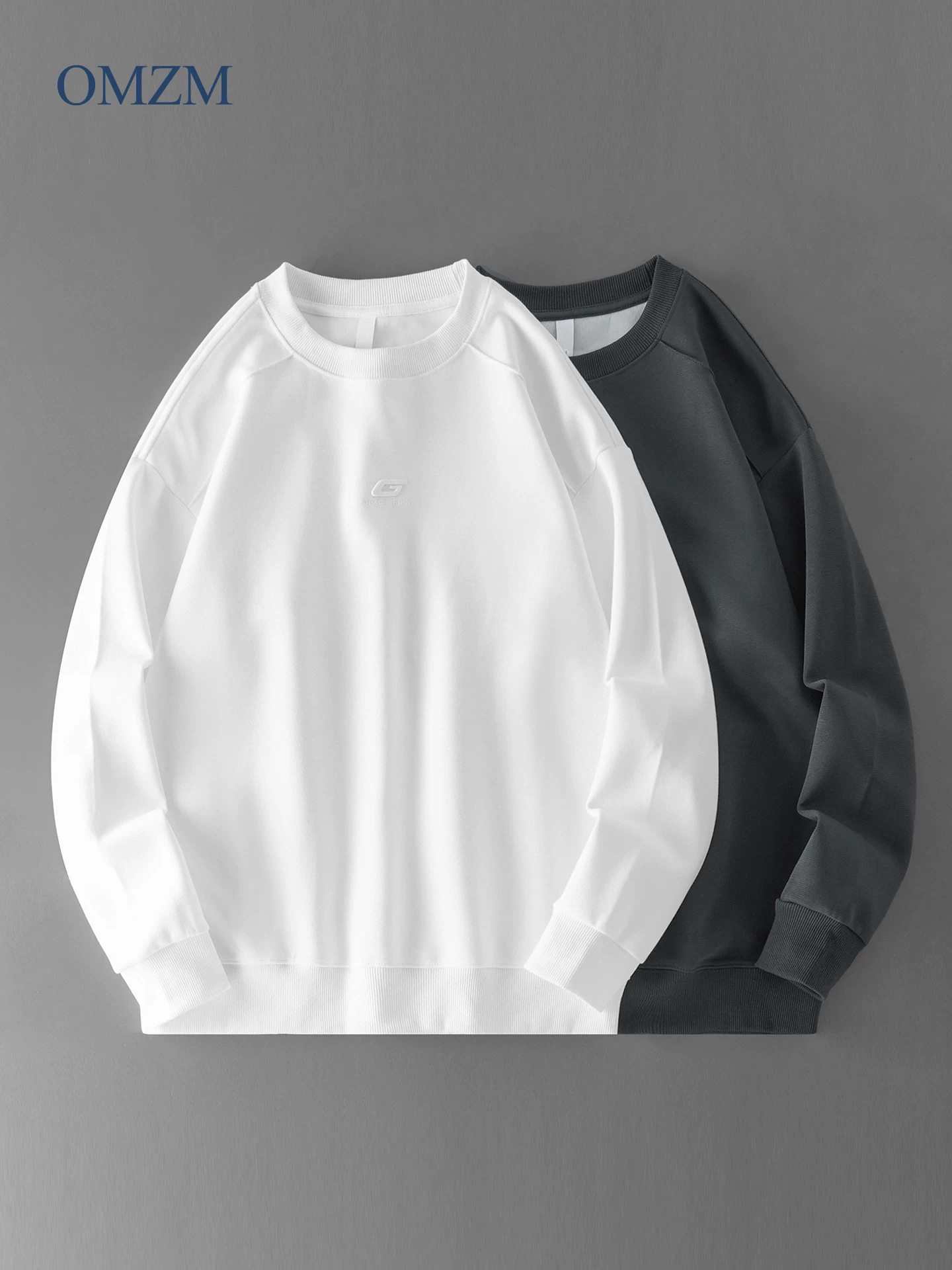 Áo nỉ cổ tròn thêu nặng OMZM dành cho nam, thiết kế mùa thu, áo khoác dài tay chắp vá được thiết kế lại, áo sơ mi không mũ trùm đầu