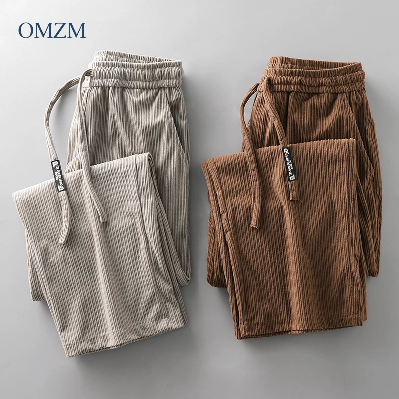 Quần kaki dày kiểu Mỹ OMZM dành cho nam, mùa xuân thu 2025, kiểu dáng rộng rãi, thẳng, quần dài thường ngày, quần thể thao