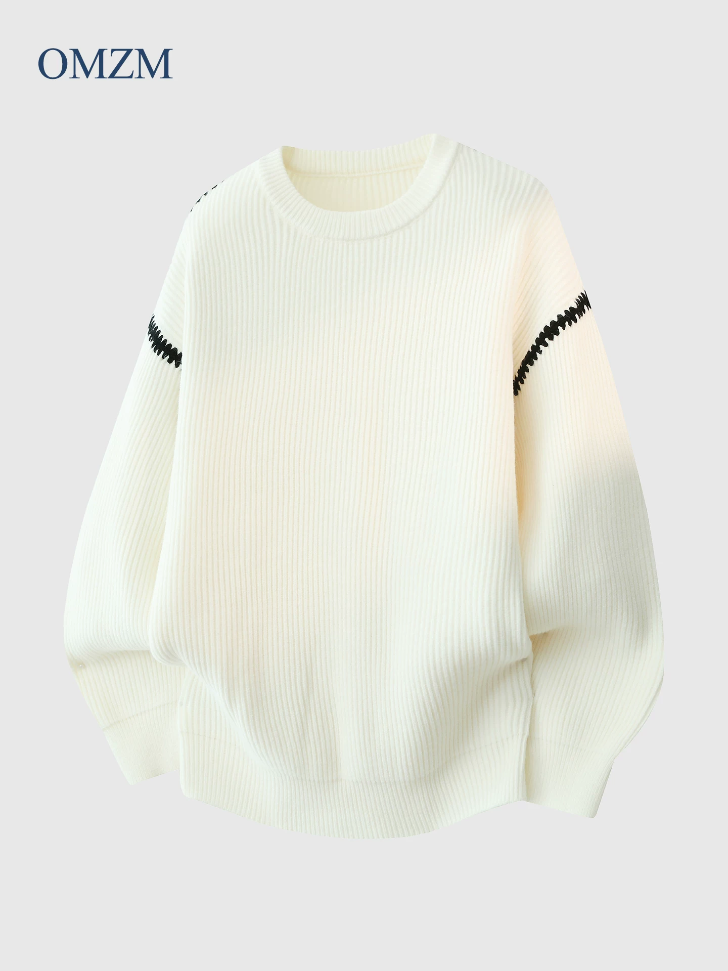 Áo len sọc dọc hạng nặng OMZM810G dành cho nam, áo len dệt kim dày dặn phong cách Mỹ mùa đông, áo lót bên trong ấm áp.