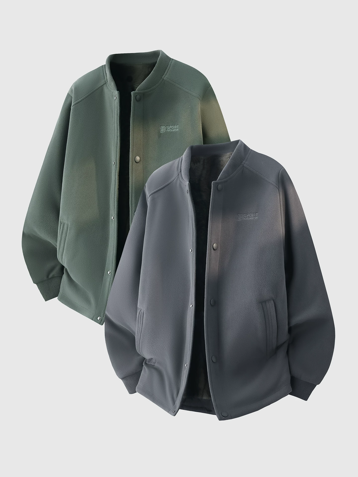 Áo khoác cổ bóng chày OMZM lông cừu nam mùa đông lót lông cừu dày dặn ấm áp áo len cardigan lông cừu đồng phục bóng chày