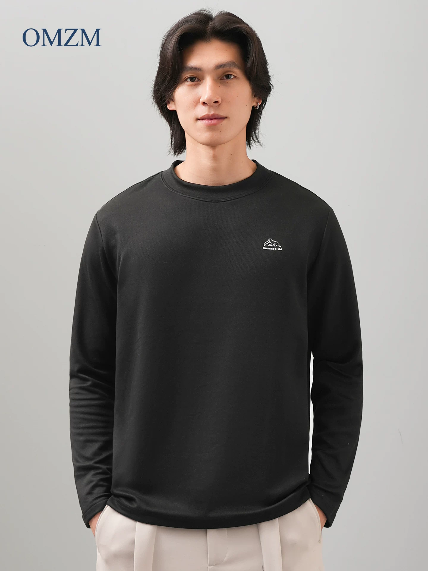 Áo sơ mi lớp nhiệt OMZM dành cho nam, lông cừu hai mặt mùa thu đông, lớp bên trong ấm áp, áo thun dài tay thêu dày kiểu Mỹ.