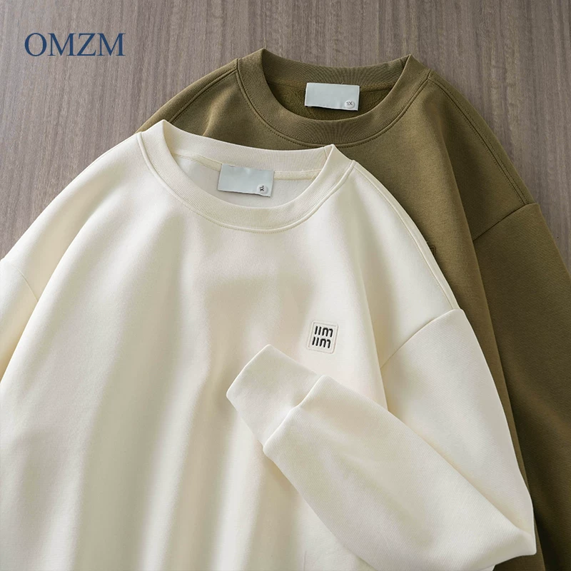 Áo khoác nỉ dày OMZM460G dành cho nam, mùa thu đông 2024, lớp lót ấm, áo thun mặc trong, áo len thêu