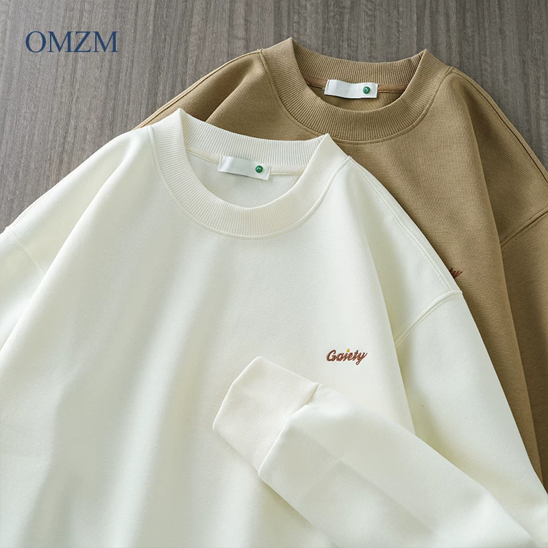 Áo thun nam cổ tròn OMZM340G chất liệu dày dặn, kiểu dáng thời trang thu đông 2024, thương hiệu nổi tiếng, thêu họa tiết, áo trơn rộng rãi, không mũ.