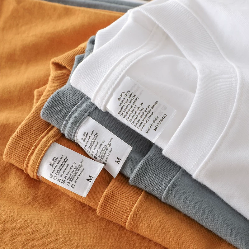 Áo thun dài tay hạng nặng OMZM300g dành cho nam, phong cách xuân thu, áo len cổ tròn dáng rộng, áo sơ mi cotton nguyên chất màu trắng tinh khiết phong cách Mỹ