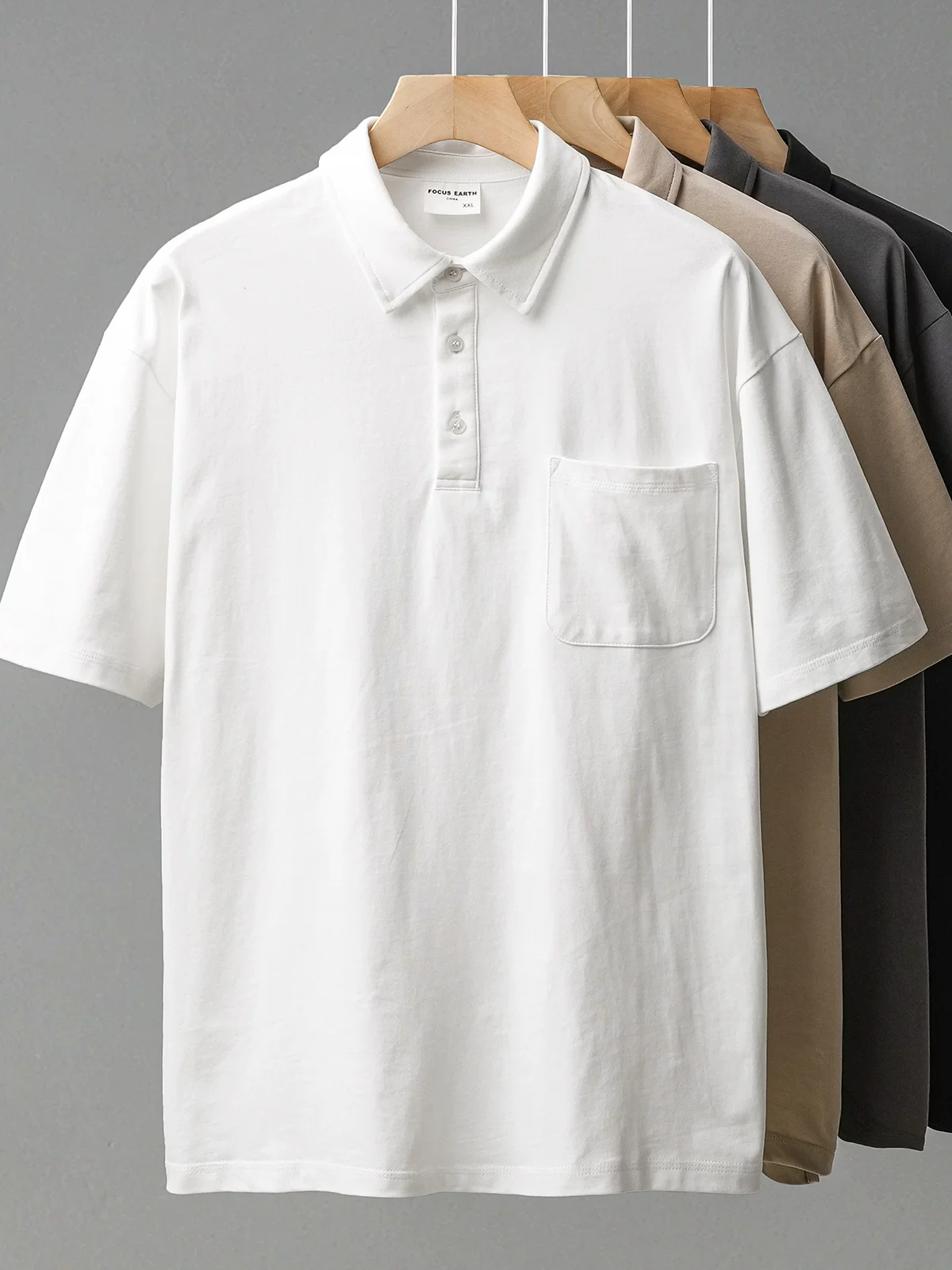 Áo polo nam chất liệu cotton nguyên chất 260G, may ba kim, tay ngắn, mùa hè, cao cấp, màu trơn, có túi, kiểu nửa tay.