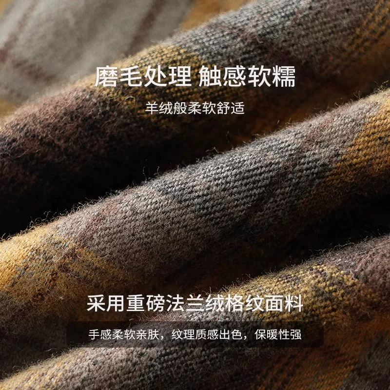 Áo khoác flannel hạng nặng 400G dành cho nam, mùa thu đông, kiểu Mỹ cổ điển, dày dặn, kẻ ca rô, áo sơ mi dài tay ấm áp