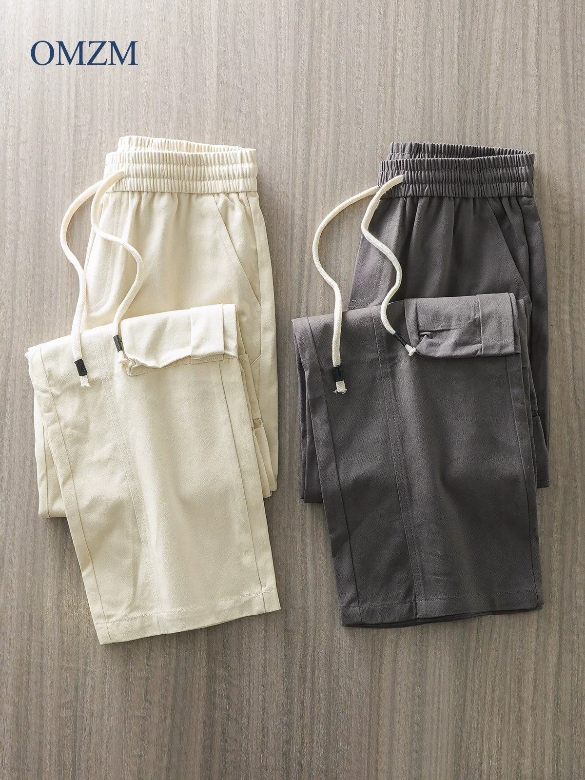 Quần cargo cotton dày dặn kiểu Mỹ OMZM dành cho nam, quần thường ngày có túi chắp vá mùa hè, quần dài màu trơn rộng rãi, hợp thời trang.