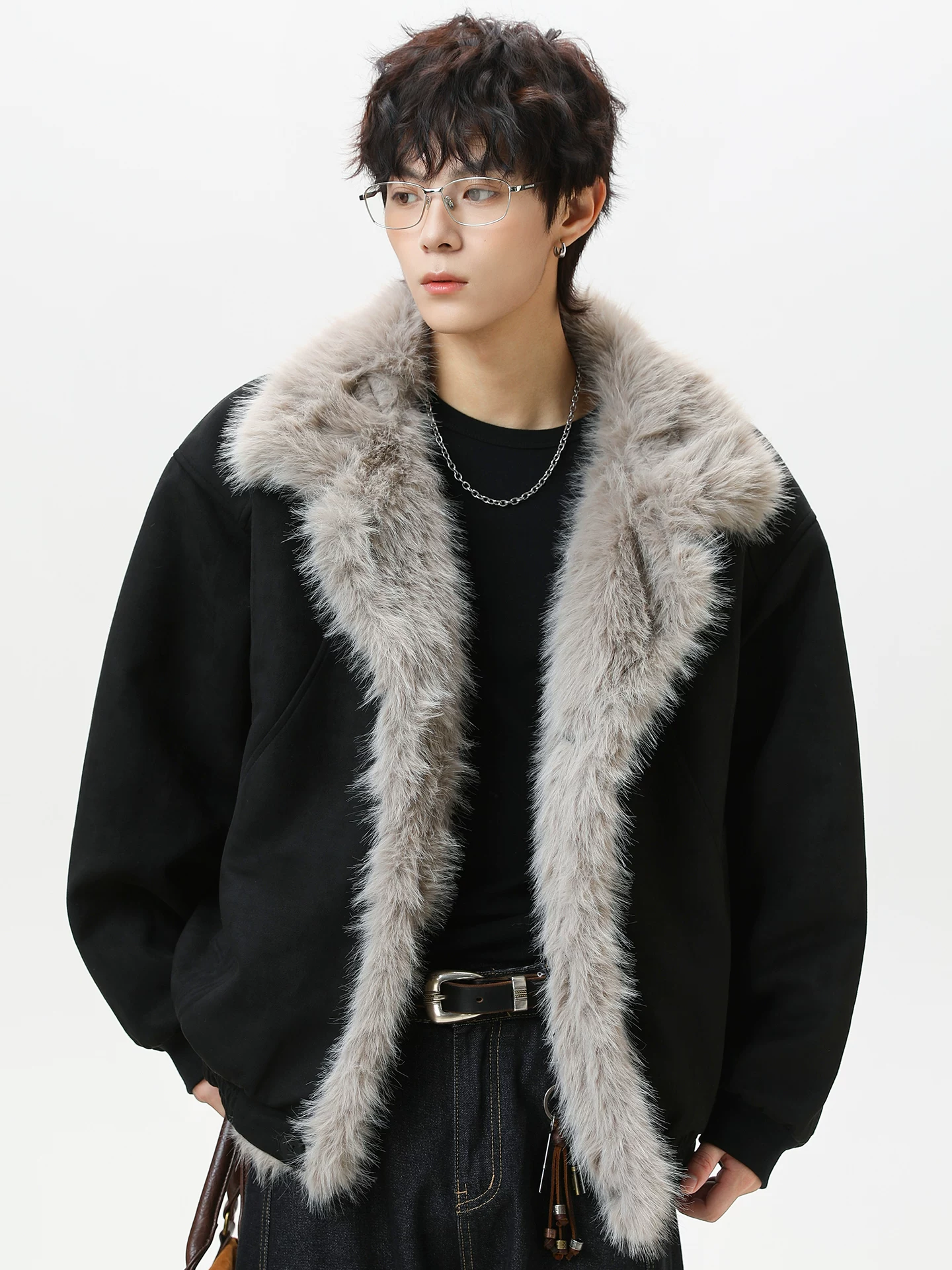 Áo khoác cotton lót bông mùa đông dành cho nam OMZM có lớp lót lông cừu, dày dặn để giữ ấm, áo khoác da lộn kiểu dáng sạch sẽ kiểu Mỹ