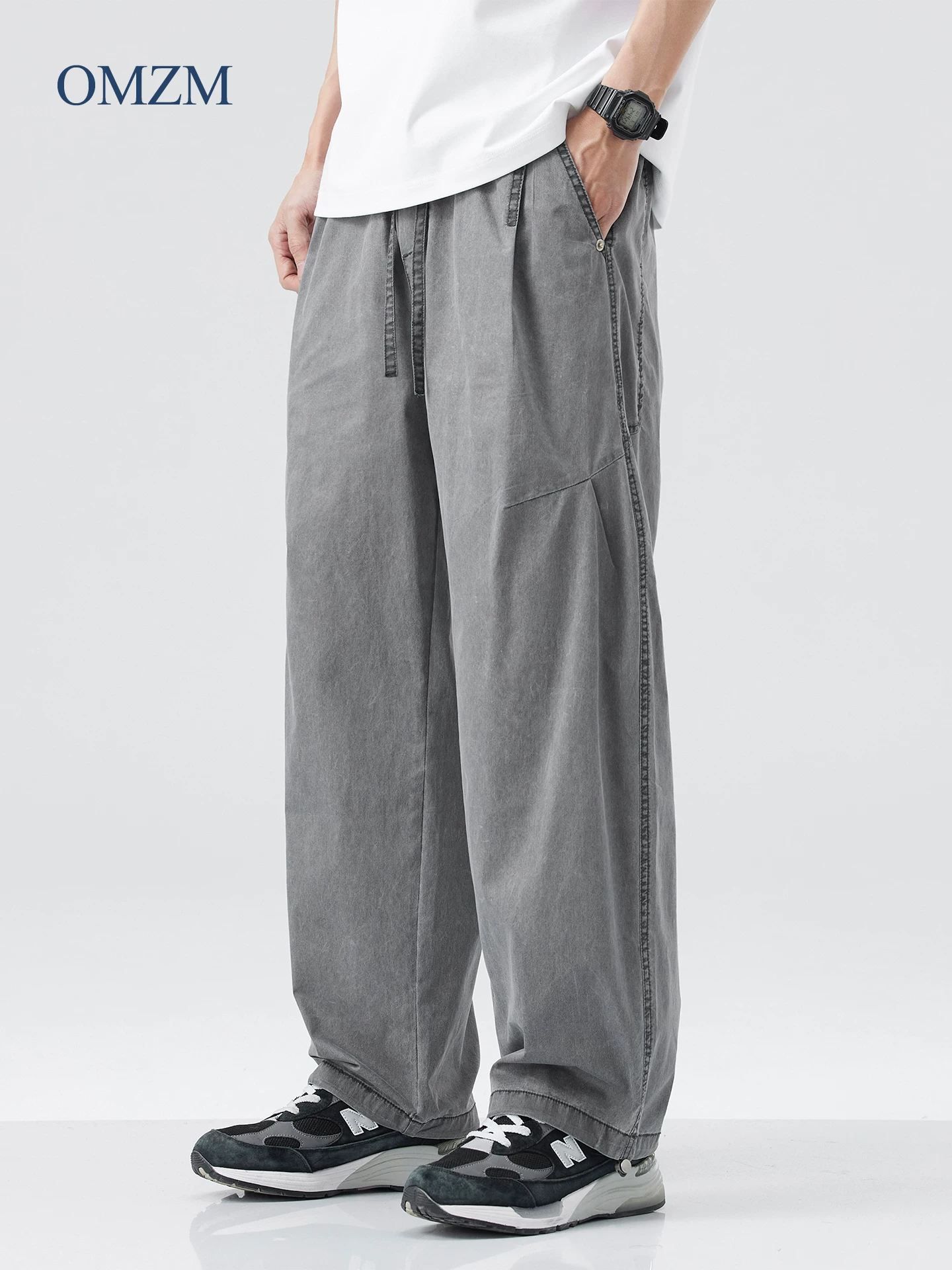 Quần cargo thể thao nhanh khô OMZM dành cho nam, quần ống rộng dáng thẳng phong cách đường phố Mỹ mùa hè, quần thường ngày chất liệu lụa đá đa năng dã ngoại