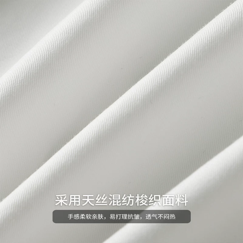 OMZM Celier Tencel Áo sơ mi cổ Cuba nam ngắn tay mùa hè cao cấp dáng rộng và xếp nếp màu trắng áo sơ mi thường ngày