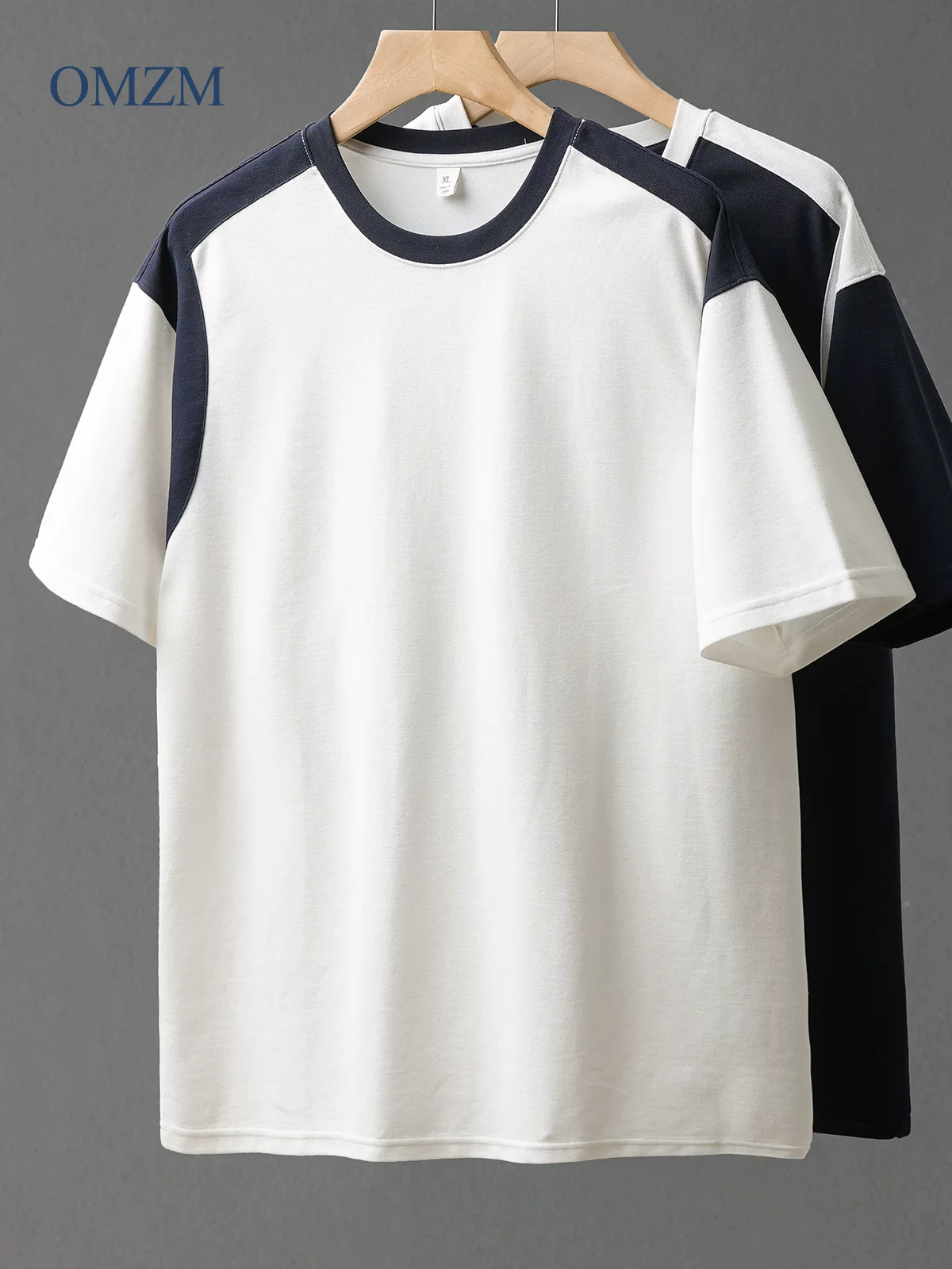 Áo thun ngắn tay phối màu hạng nặng OMZM dành cho nam, áo thun cotton cao cấp mùa hè kiểu dáng thời trang phối màu nửa tay áo thun cổ tròn dáng rộng
