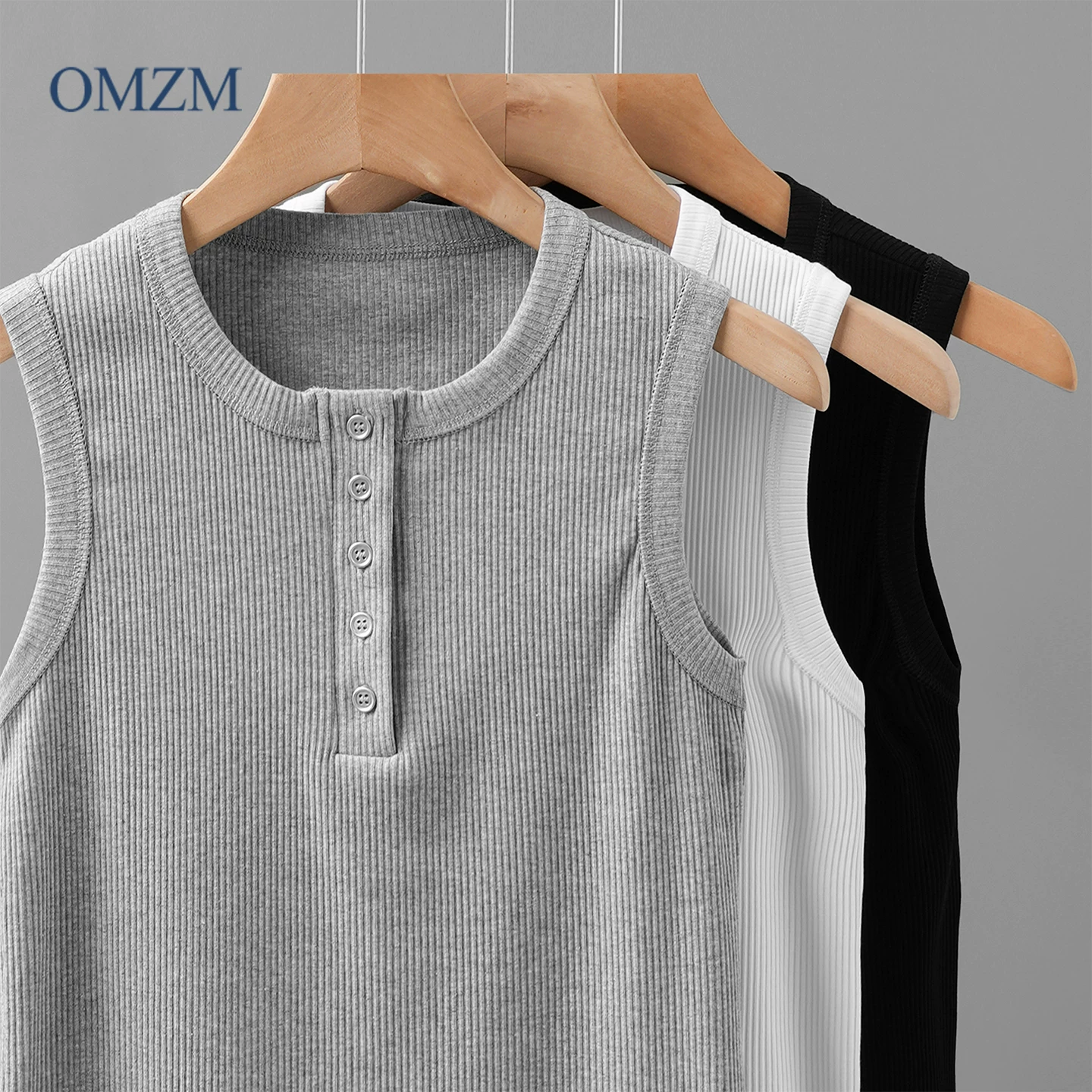 Áo ba lỗ họa tiết dọc hạng nặng OMZM dành cho nam, áo thể thao thể dục theo phong cách Mỹ mùa hè, áo thun không tay dáng rộng