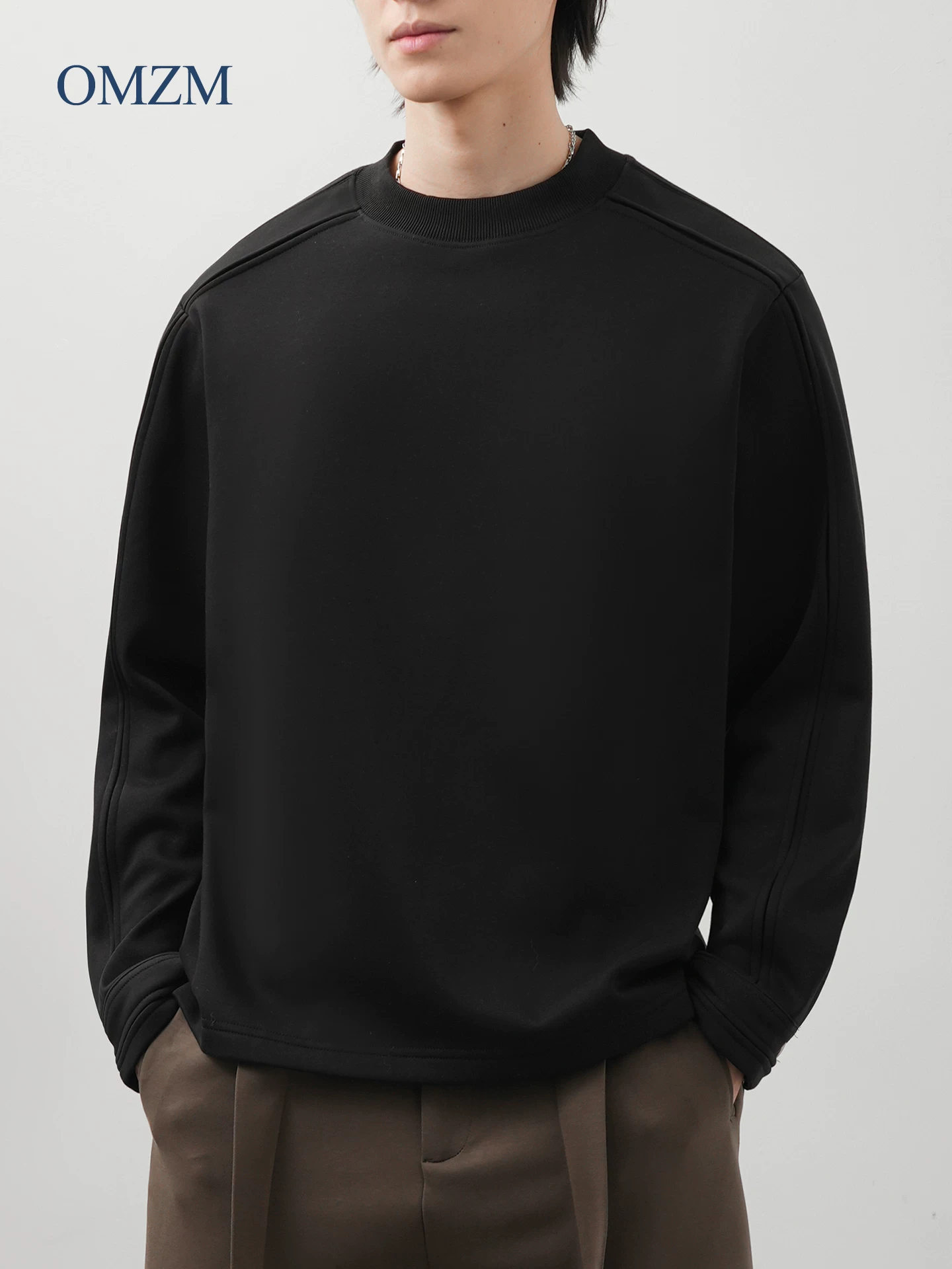 Áo nỉ hạng nặng OMZM340G dành cho nam, lớp bên trong dày dặn ấm áp mùa đông, tay áo dài phối màu theo phong cách cổ điển Mỹ