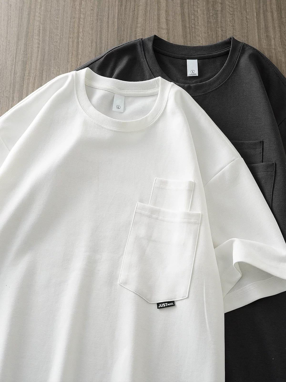 [Double Pockets] Áo thun ngắn tay hạng nặng 300G kiểu Mỹ dành cho nam, áo lót nửa tay dáng rộng cổ tròn màu trơn mùa hè