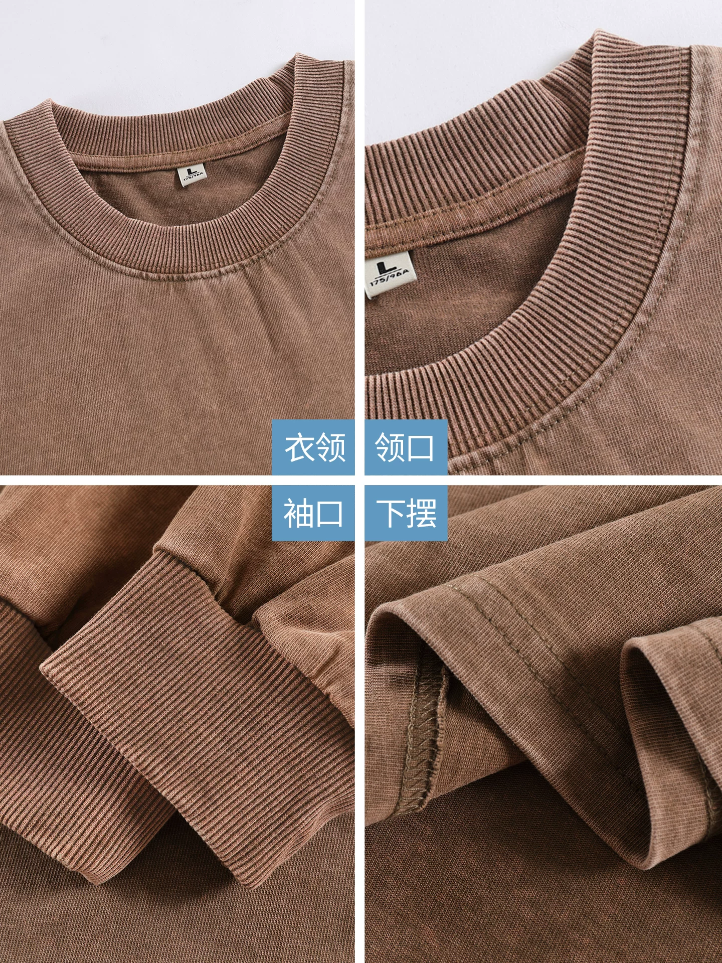 Áo thun nam tay dài chất cotton 100% dày dặn 320G, kiểu dáng cổ tròn rộng rãi, phong cách Mỹ cổ điển, chất liệu vintage đã qua xử lý, thích hợp cho mùa thu.