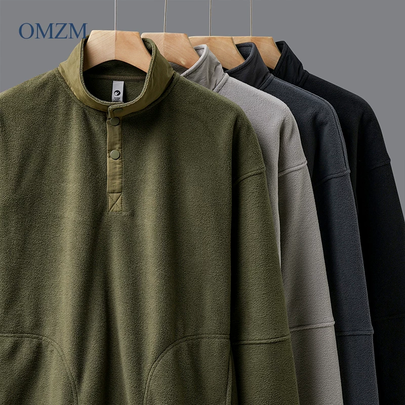 Áo nỉ nam cổ lọ nửa cao hai lớp, áo khoác giữ ấm dày dặn mới mùa đông 2024, áo nỉ cổ đứng tay dài