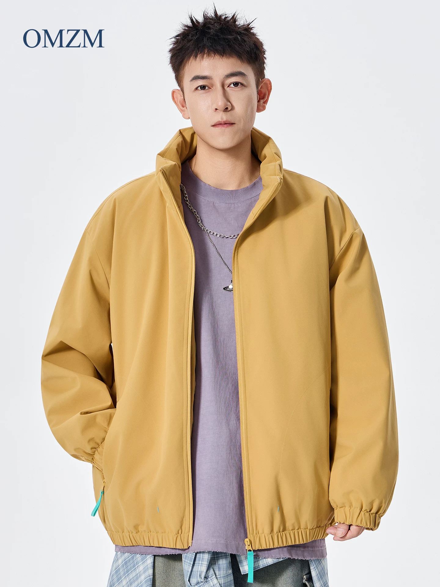 Áo khoác cotton cổ đứng dày dặn OMZM dành cho nam, kiểu dáng mới mùa đông 2025, áo khoác bông ấm lót bông, áo khoác phao đơn giản và đa năng dành cho cặp đôi.