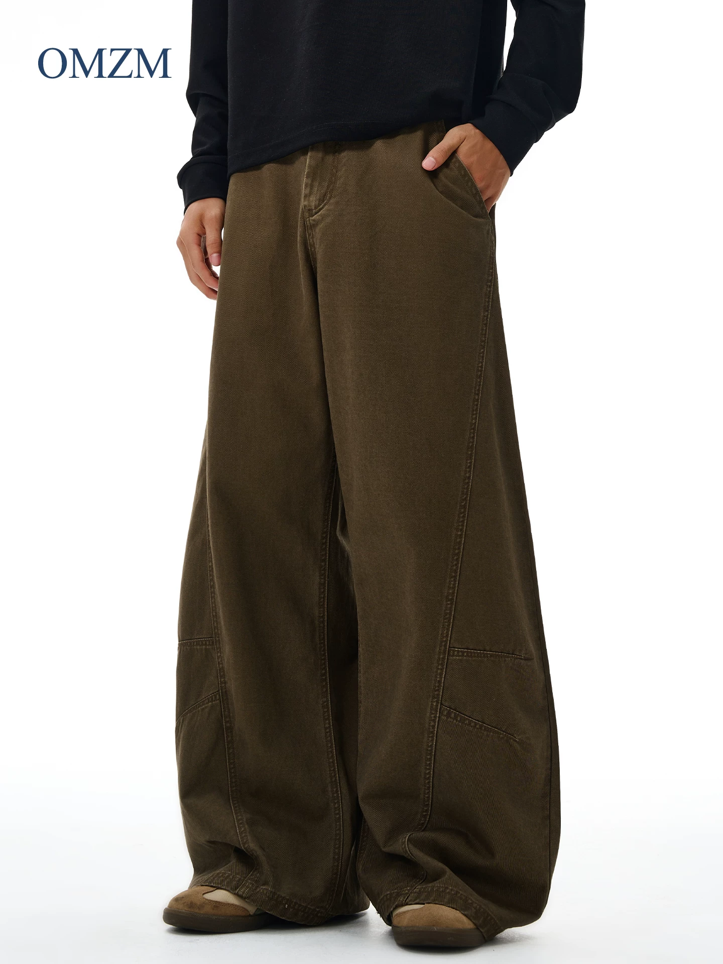Quần âu nam cotton nguyên chất dáng thẳng OMZM, quần ống rộng mùa đông mới 2025, quần kiểu dáng thời thượng đa năng cá tính phong cách đường phố