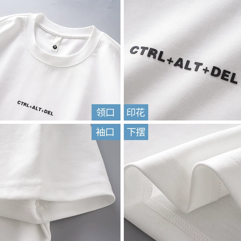 OMZM 300G Áo thun trắng hạng nặng nam ngắn tay mùa hè kiểu Mỹ in chữ áo thun không gian cotton cổ tròn nửa tay