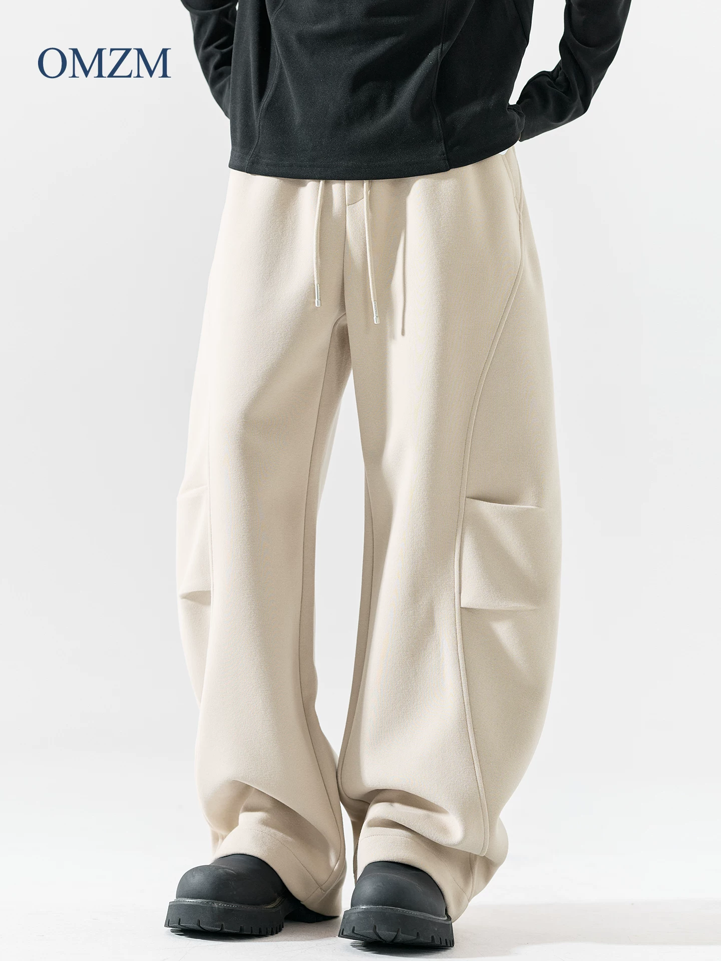 Quần lính dù hạng nặng OMZM400G dành cho nam, quần thể thao màu trơn phong cách Mỹ mùa thu, quần cargo ống thẳng rộng rãi