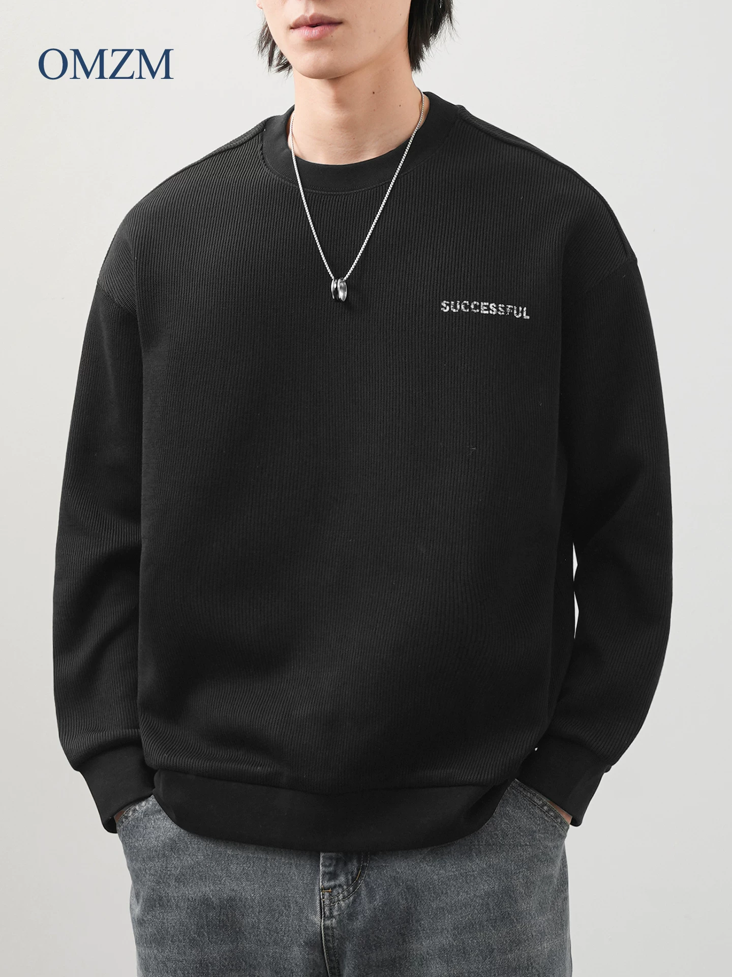 Áo nỉ lông cừu hạng nặng OMZM dành cho nam, áo sơ mi lót bên trong dày dặn ấm áp mùa đông có in chữ cleanfit