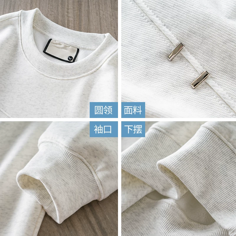 Áo len nỉ hạng nặng OMZM460G dành cho nam, áo len lót lông cừu giữ ấm mùa đông, áo trơn không mũ rộng rãi.