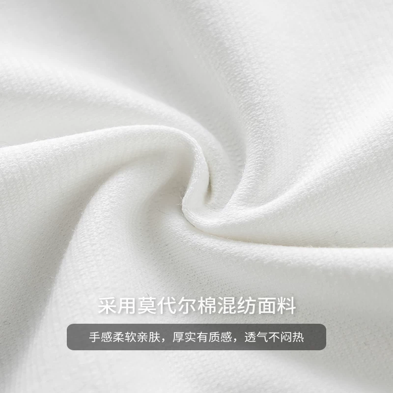 Áo thun dài tay modal hạng nặng OMZM270G dành cho nam và nữ, mùa xuân thu, dệt ba sợi, cổ tròn, áo sơ mi màu trắng tinh khiết.