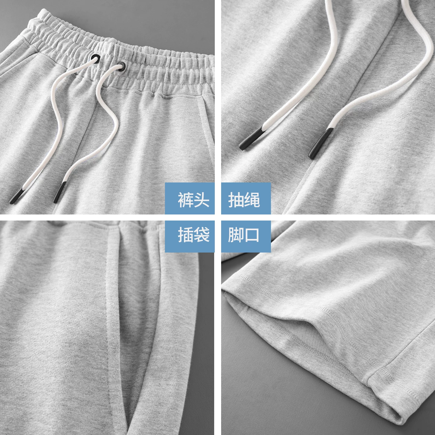 Quần short terry hạng nặng OMZM360G dành cho nam, quần short năm điểm ống thẳng bằng cotton nguyên chất mùa hè, quần short dài vừa phải thể thao, giản dị để mặc ngoài trời.