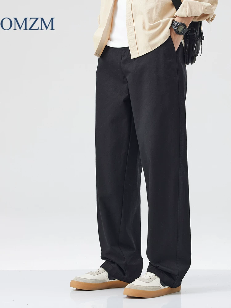 Quần cargo cotton nguyên chất kiểu Mỹ OMZM dành cho nam, quần ống rộng dáng rộng, mỏng, nhanh khô, mùa hè, quần dài màu kaki cổ điển